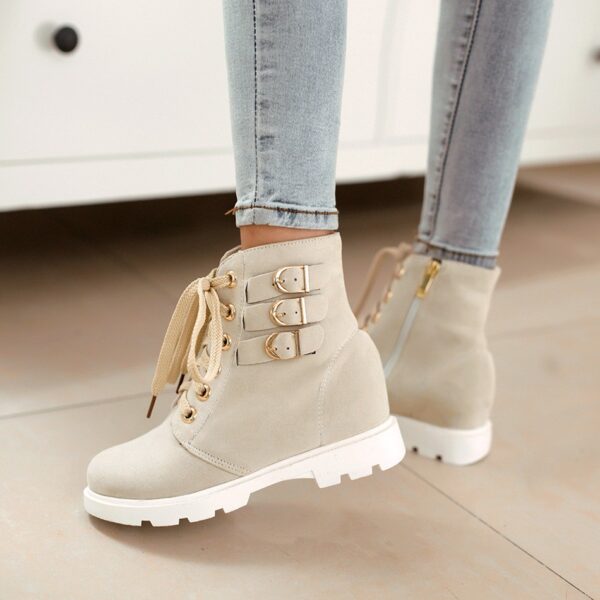 Elegant Buckled Hidden Heel Genuine Nubuck Ankle Boots 2 women hidden increasing height heel beige buckled lace up women boot