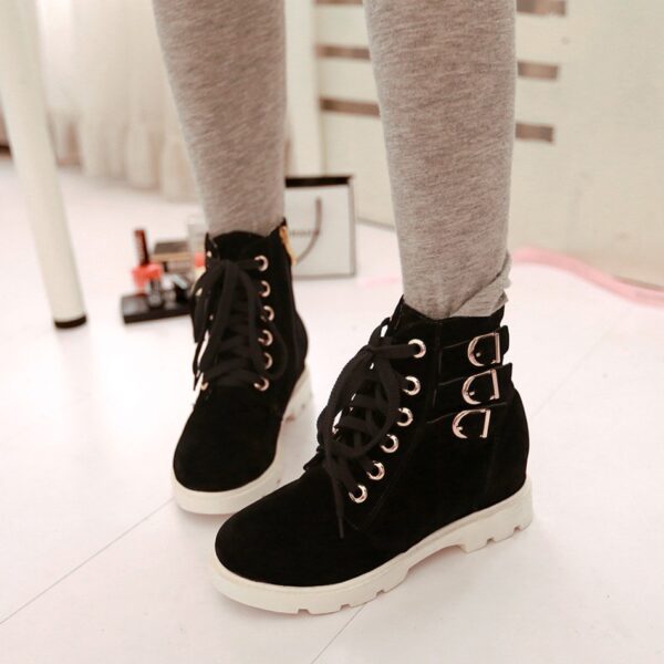Elegant Buckled Hidden Heel Genuine Nubuck Ankle Boots 7 women hidden increasing height heel black women boot