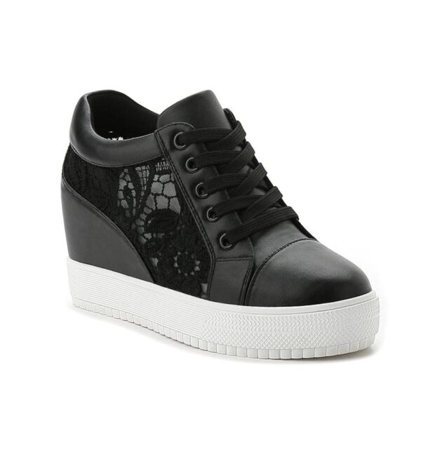 women hidden increasing height heel lacy black summer sneaker