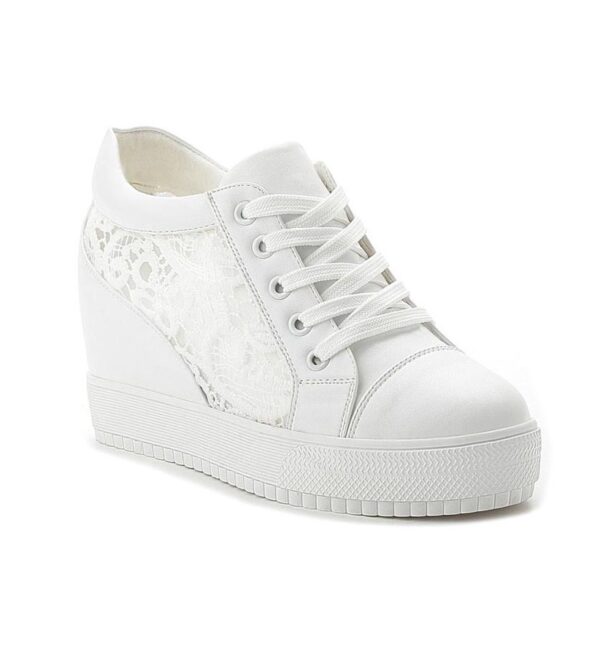women hidden increasing height heel lacy white summer sneaker