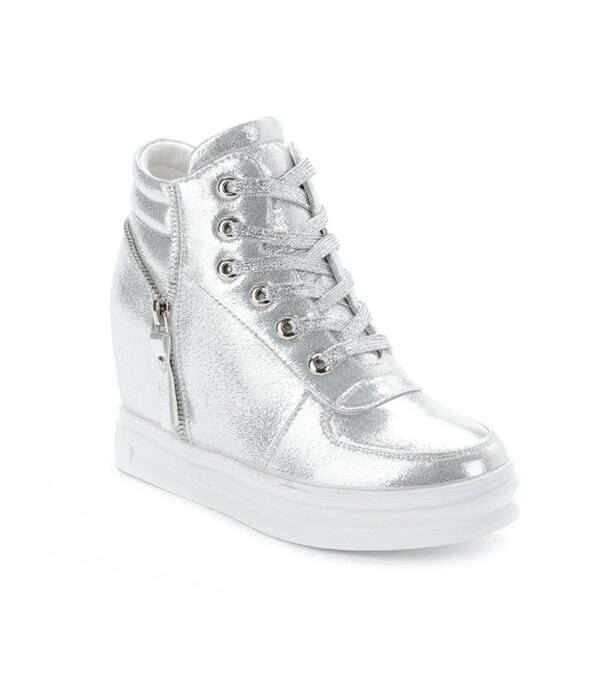 women hidden increasing height heel silver women sneaker