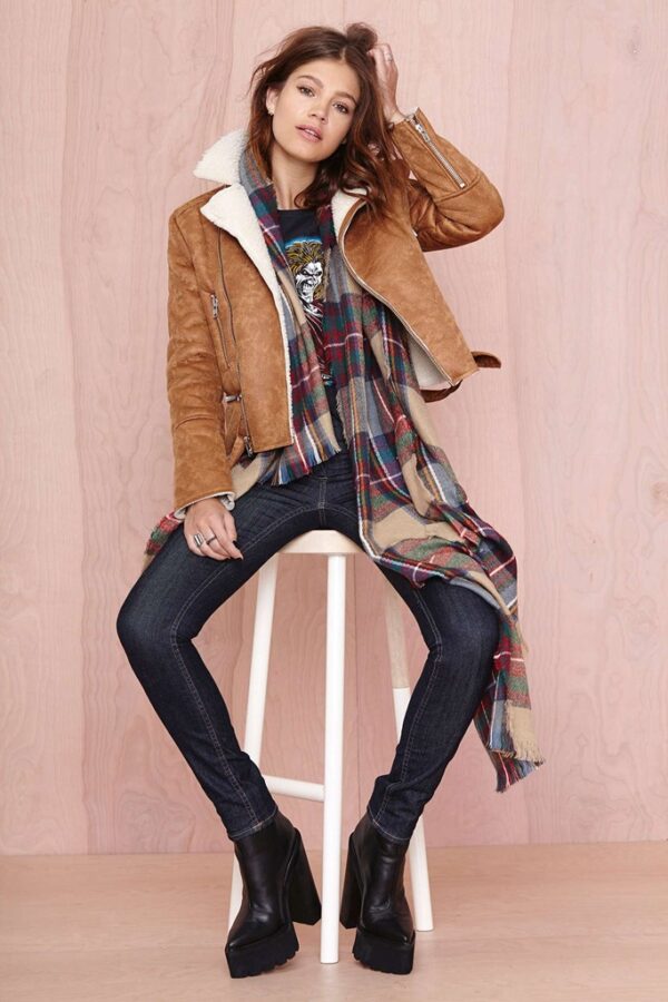 Elegant Short Genuine Suede Leather Biker Jacket 3 women short jacket models