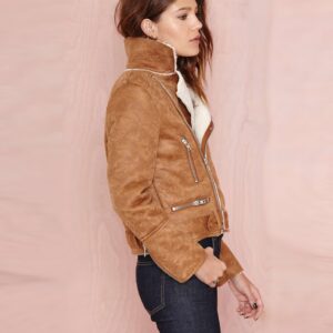 Elegant Short Genuine Suede Leather Biker Jacket