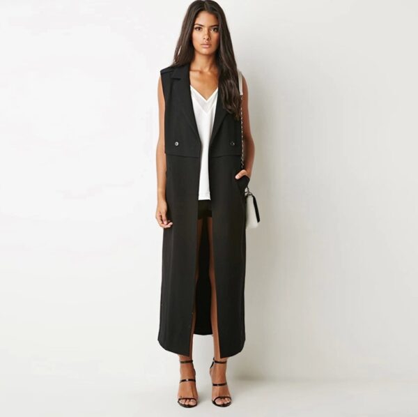 Elegant Long Crossover Trench Vest 6 wrap spring black long vest