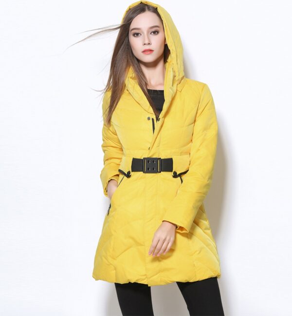 Stylish Hooded Belted Puffer Parkas Jackets 1 yellow hooded belted puffer parka