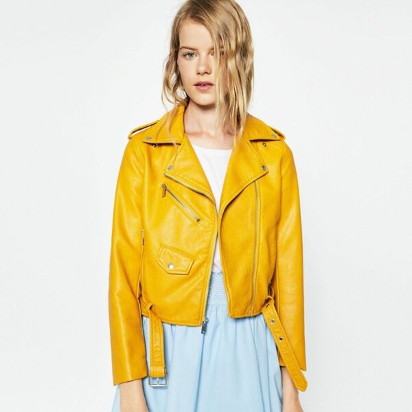 yellow leather jacket models