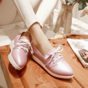 powder nude women hidden increasing height heel lace up leather shoes